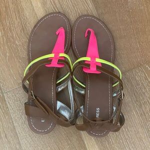 Express neon pink and yellow wedge sandals